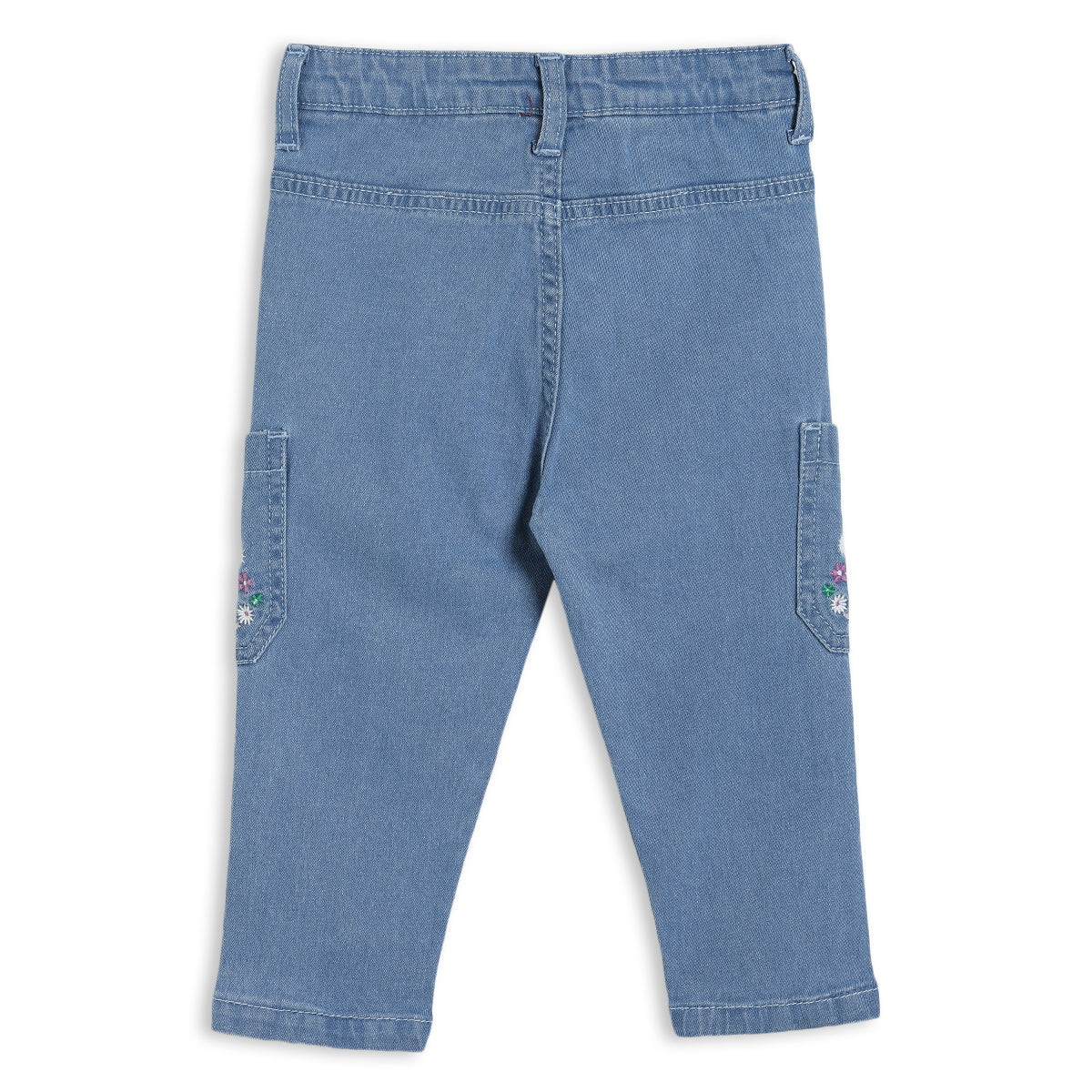 Baby Girls Floral Embroidered Denim Pant, Blue
