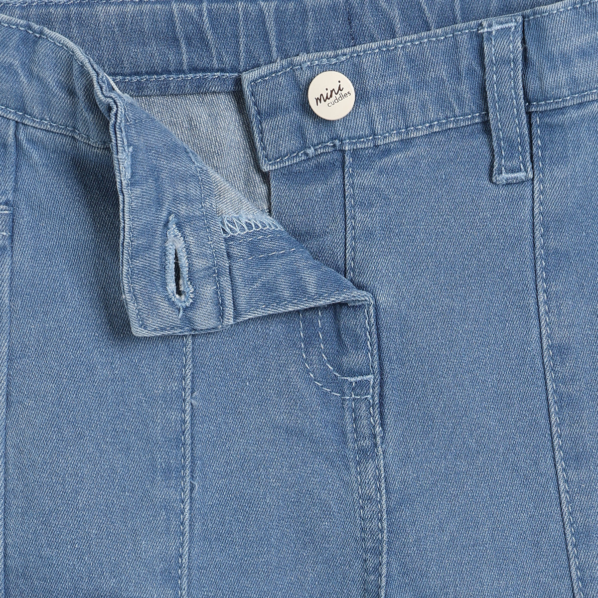 Baby Girls Floral Embroidered Denim Pant, Blue