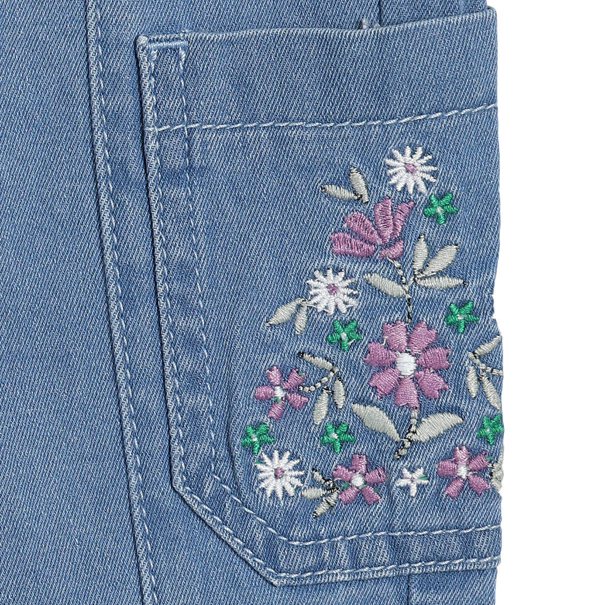 Baby Girls Floral Embroidered Denim Pant, Blue
