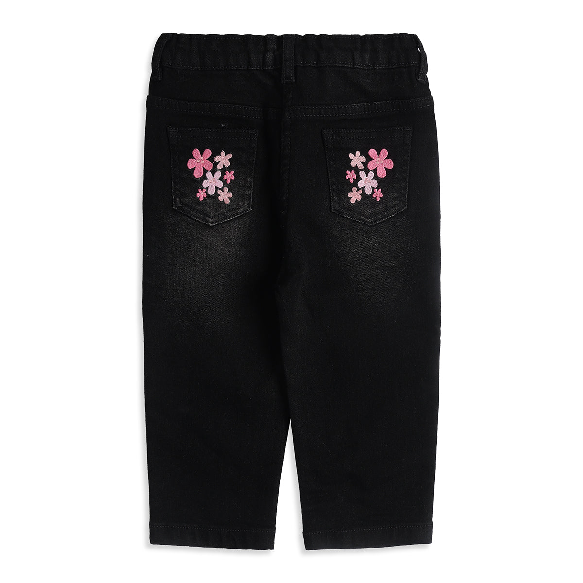 Baby Girls Black Cotton Denim Pants Regular Fit Casual Kids Pants