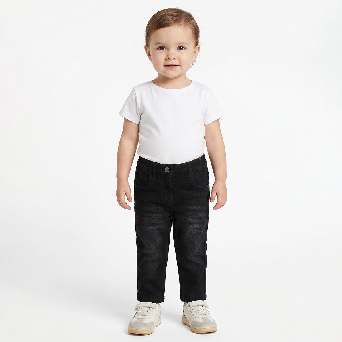 Baby Girls Black Cotton Denim Pants Regular Fit Casual Kids Pants