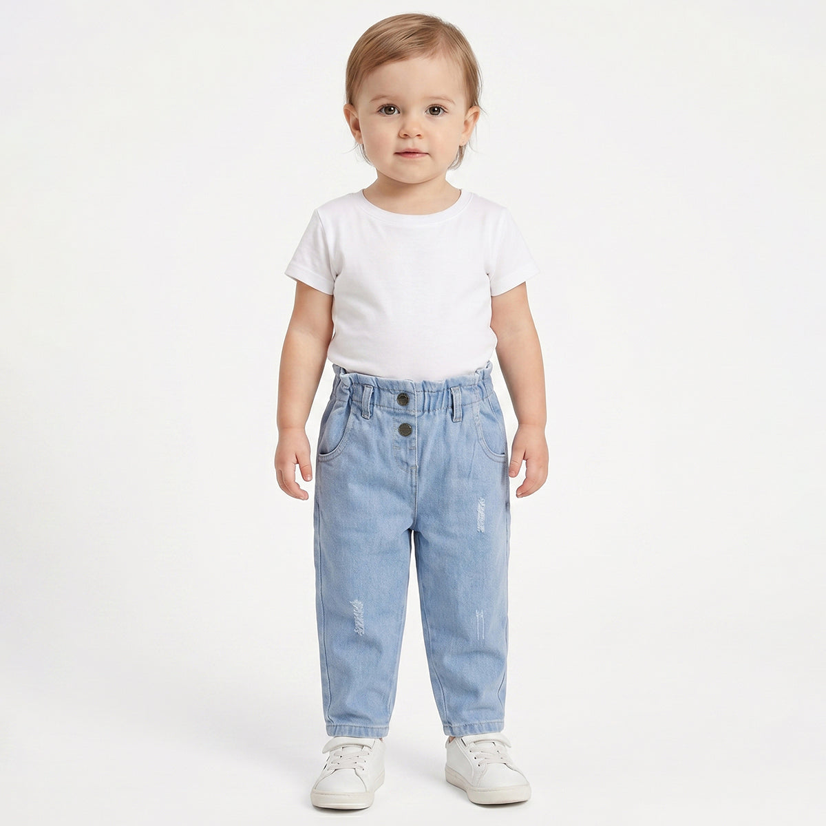 Baby Girls Light Blue Cotton Denim Pants Regular Fit Casual Kids Pants