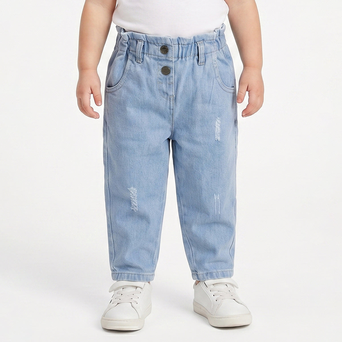 Baby Girls Light Blue Cotton Denim Pants Regular Fit Casual Kids Pants