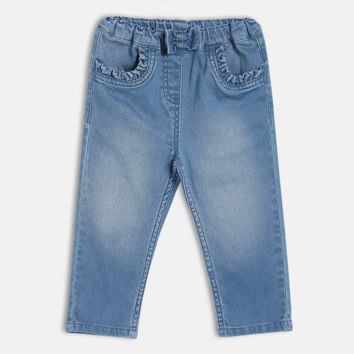 Baby Girls Solid Denim Pant, Blue