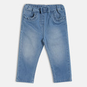 Baby Girls Solid Denim Pant, Blue