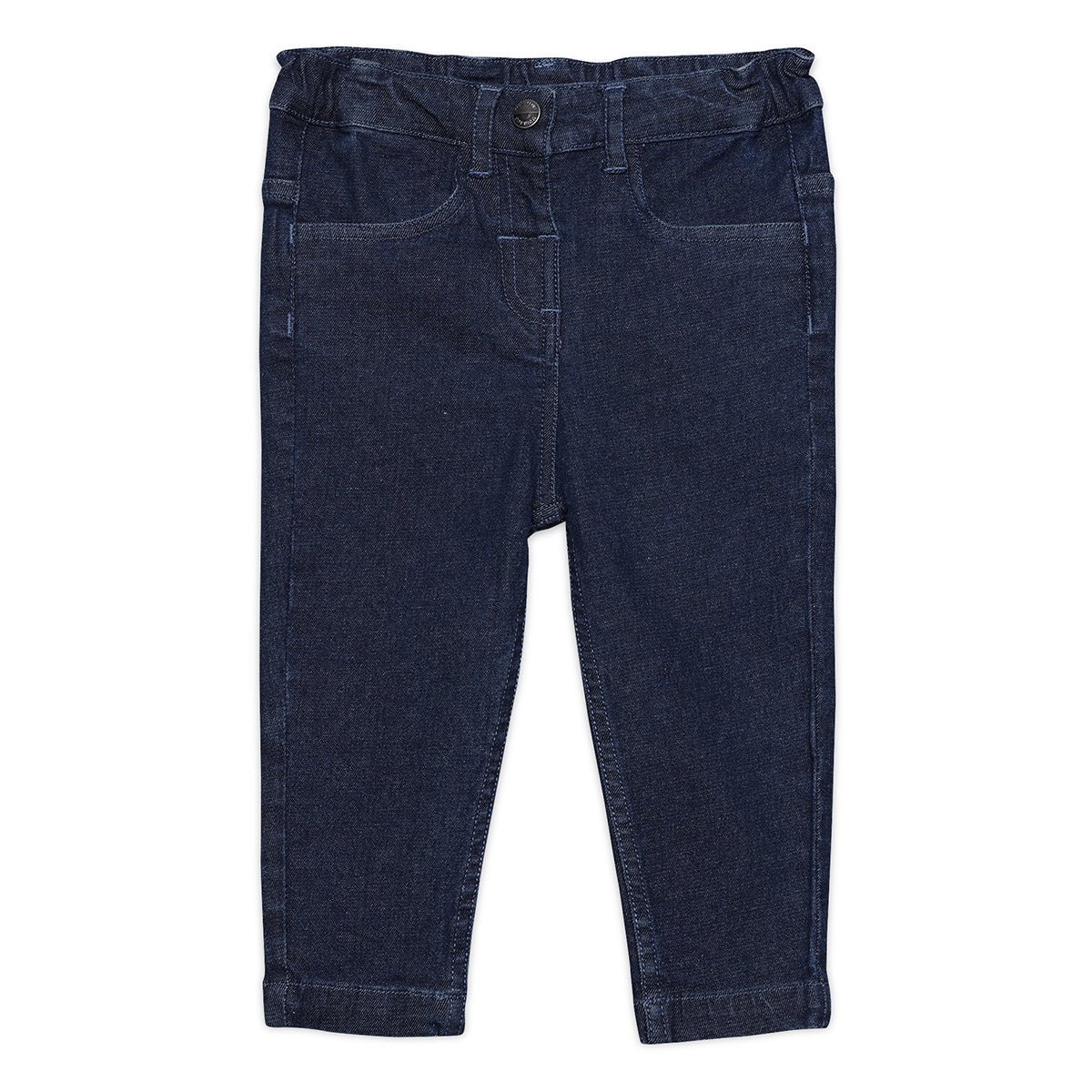 Baby Girls Solid Denim Pants with Heart Patch, Dark Blue