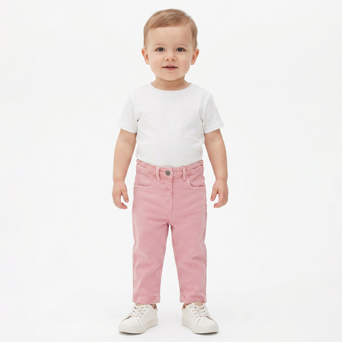 Baby Girls Solid Denim Pant, Pink