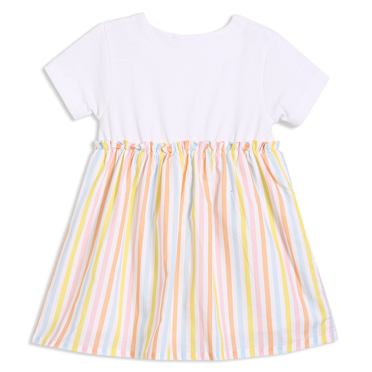 Baby Girls Striped Printed Dress with Knitted Bodice, Multicolor