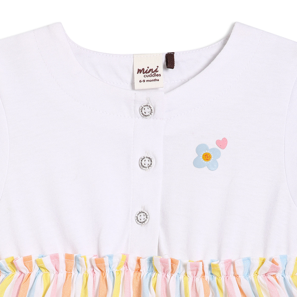Baby Girls Striped Printed Dress with Knitted Bodice, Multicolor