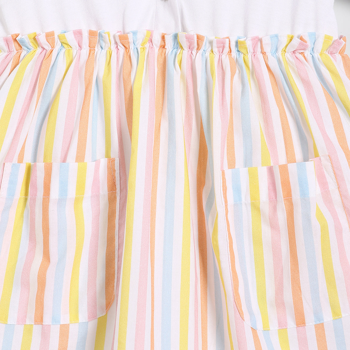 Baby Girls Striped Printed Dress with Knitted Bodice, Multicolor