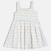 Girls Checked Dress With Smocked Bodice, Blue