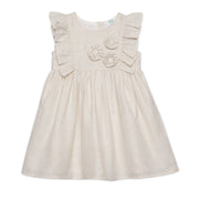Girls Solid Sleeveless Dress, Beige