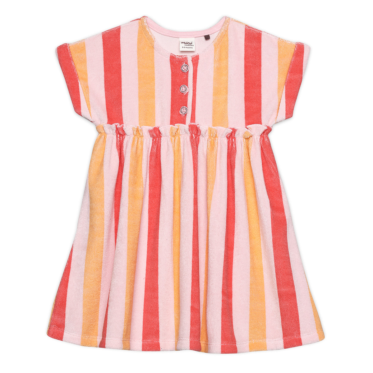 Baby Girls Multicolour Striped Button Front Dress