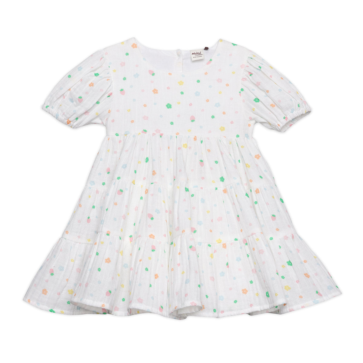 Baby Girls Floral Printed Tiered Dress, White