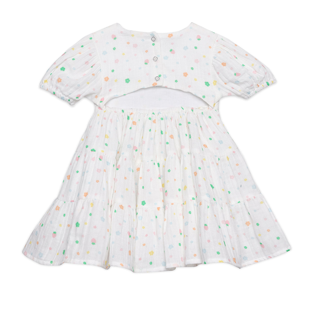 Baby Girls Floral Printed Tiered Dress, White