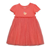 Baby Girls Peach Print Tulle Overlay Dress, Coral