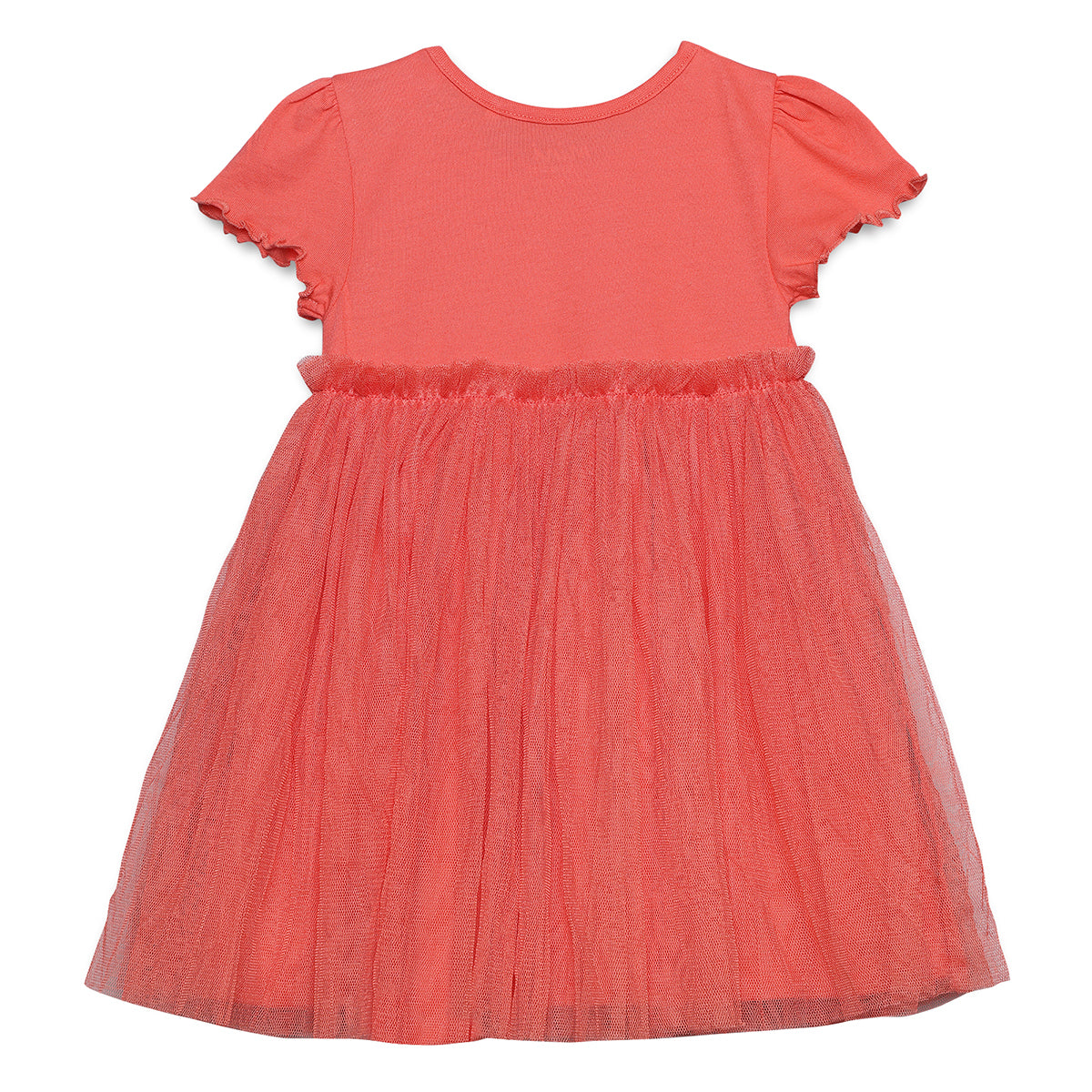 Baby Girls Peach Print Tulle Overlay Dress, Coral