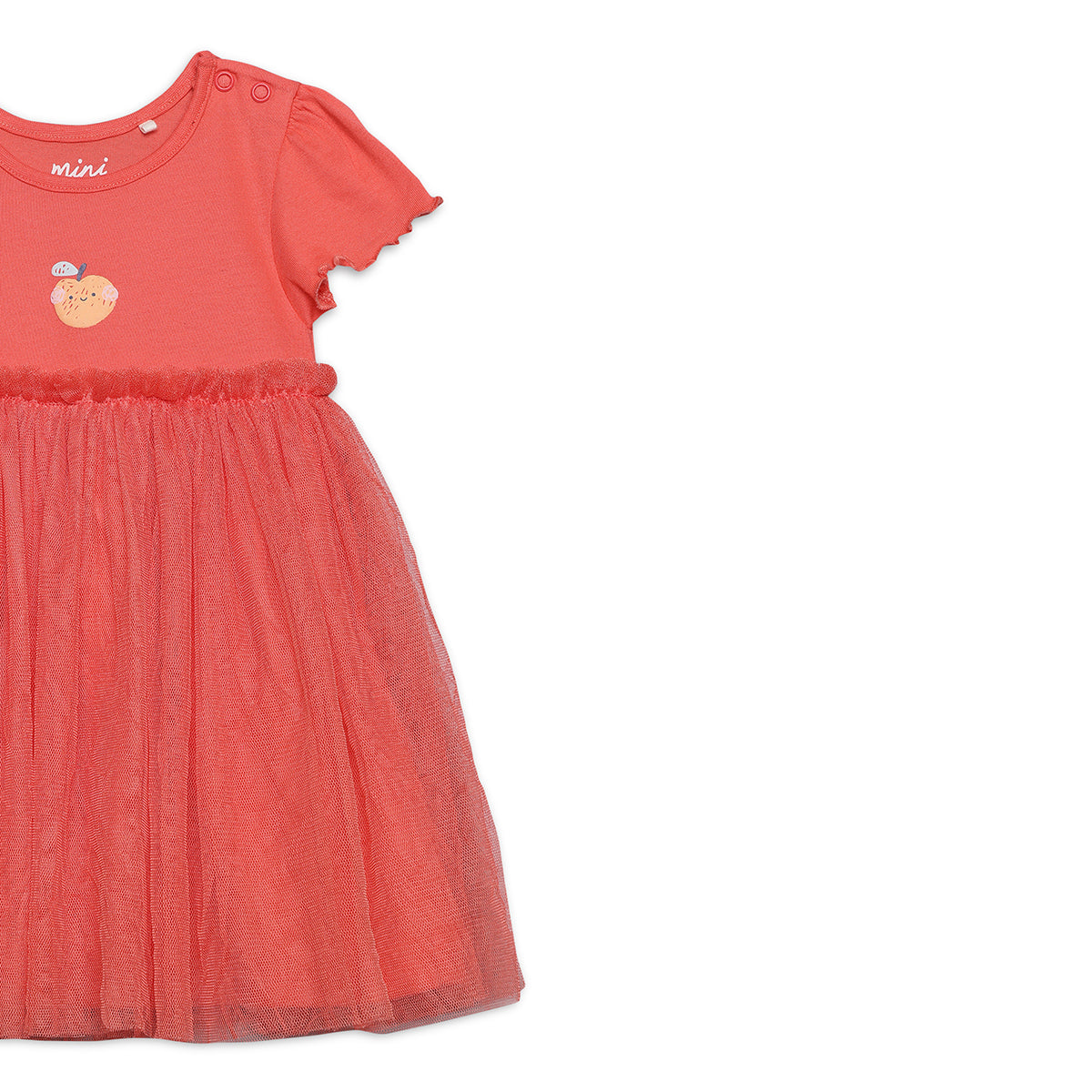 Baby Girls Peach Print Tulle Overlay Dress, Coral