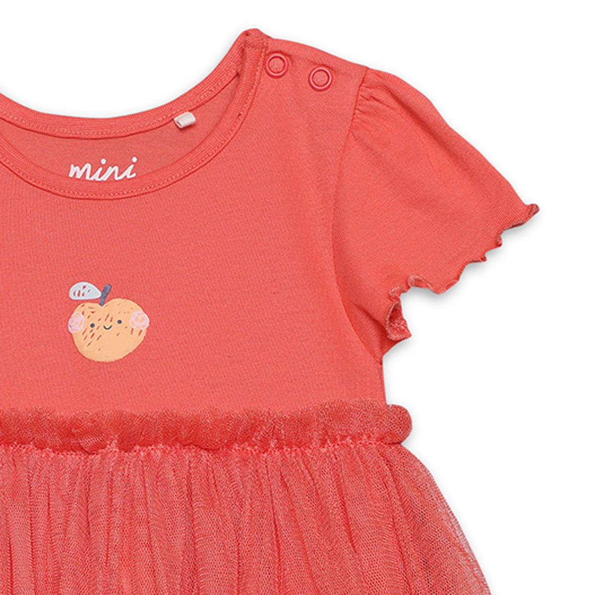 Baby Girls Peach Print Tulle Overlay Dress, Coral