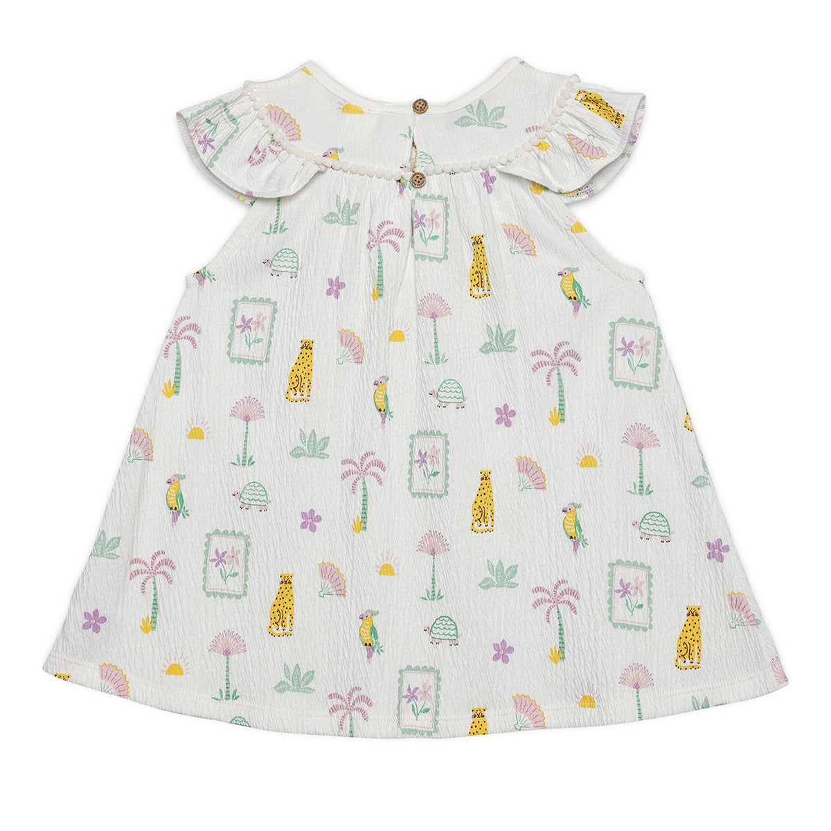 Baby Girls All-Over Jungle Print Dress, White