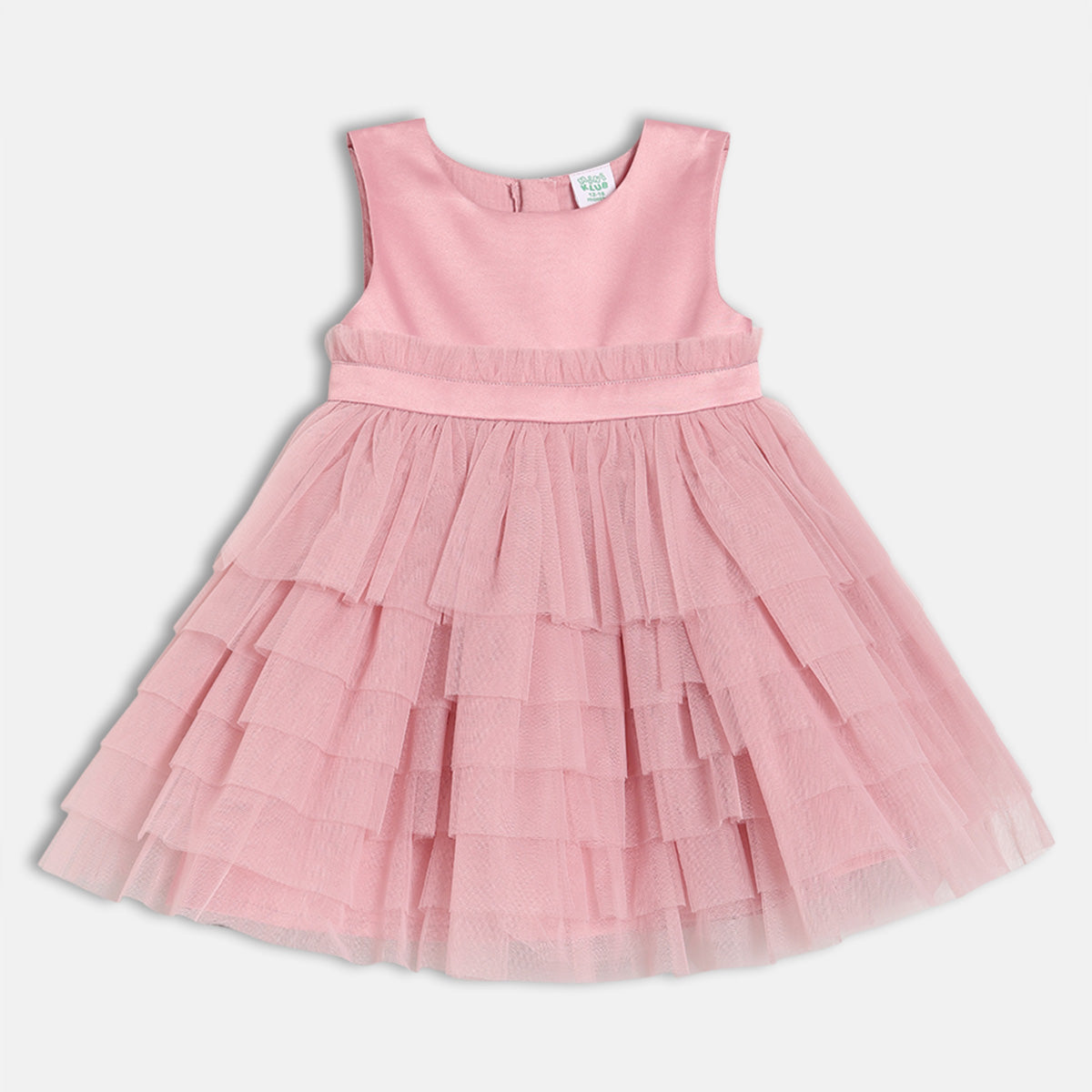 Baby Girls Solid Layered Tulle Party Dress, Pink