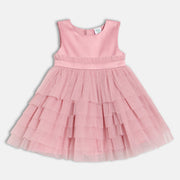 Baby Girls Solid Layered Tulle Party Dress, Pink