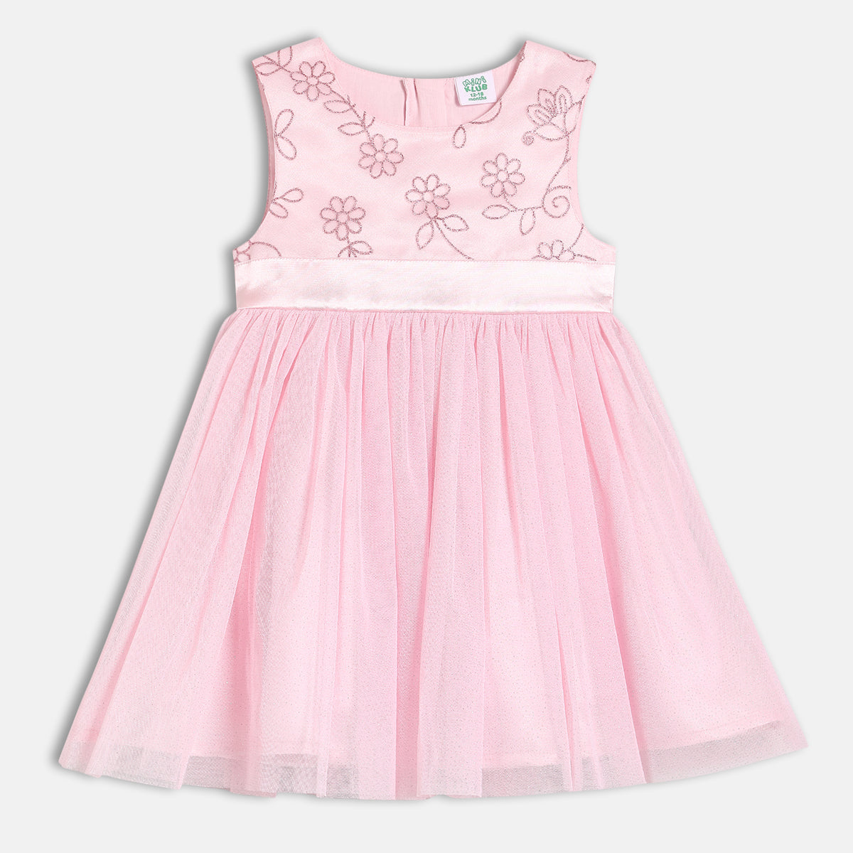 Baby Girls Floral Embroidered Party Dress, Pink