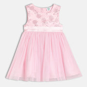 Baby Girls Floral Embroidered Party Dress, Pink
