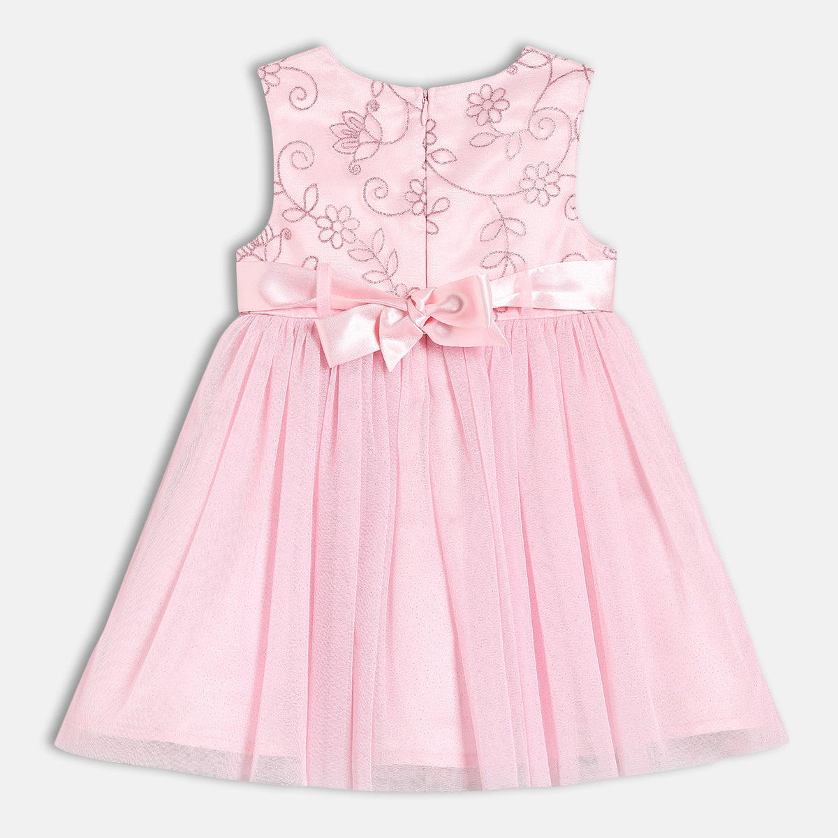 Baby Girls Floral Embroidered Party Dress, Pink