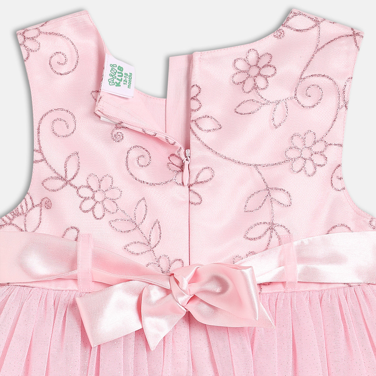 Baby Girls Floral Embroidered Party Dress, Pink