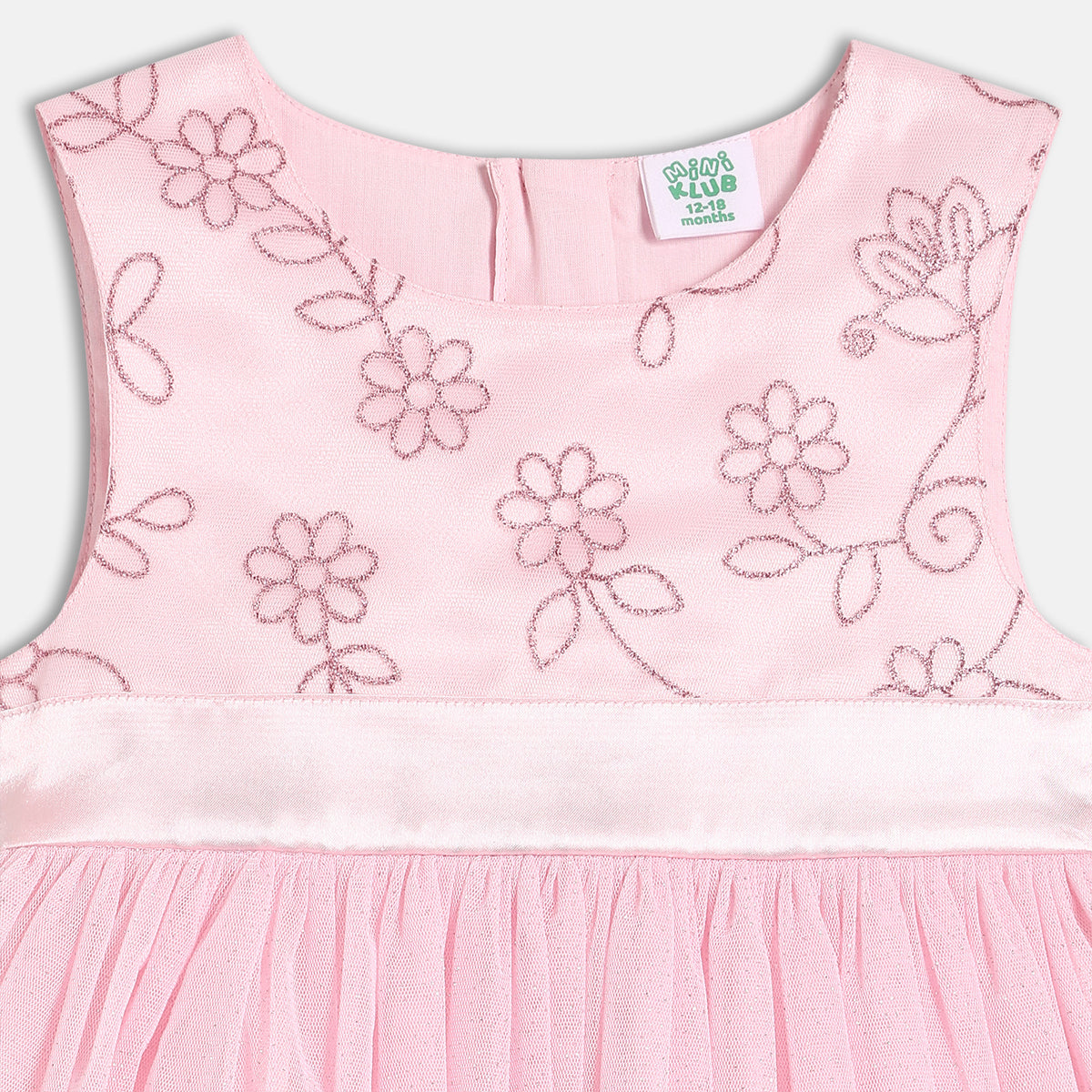 Baby Girls Floral Embroidered Party Dress, Pink