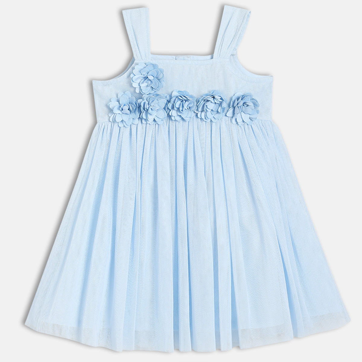 Baby Girls Floral Applique Party Dress, Blue
