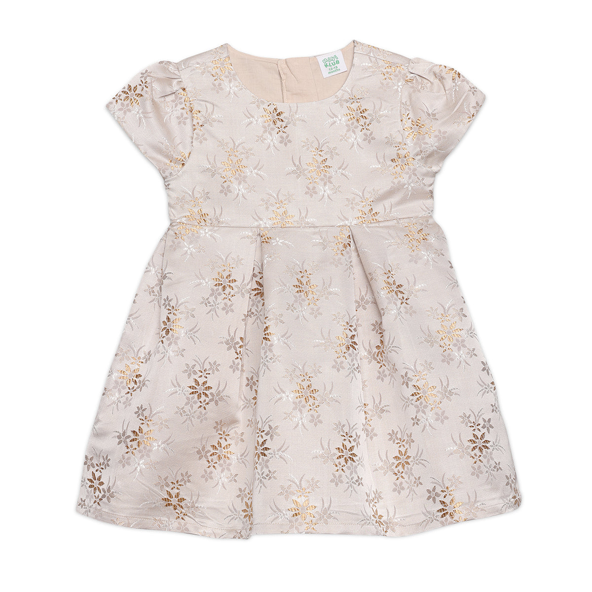 Girls Jacquard Floral Dress, Beige And Gold