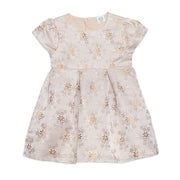 Girls Jacquard Floral Dress, Beige And Gold