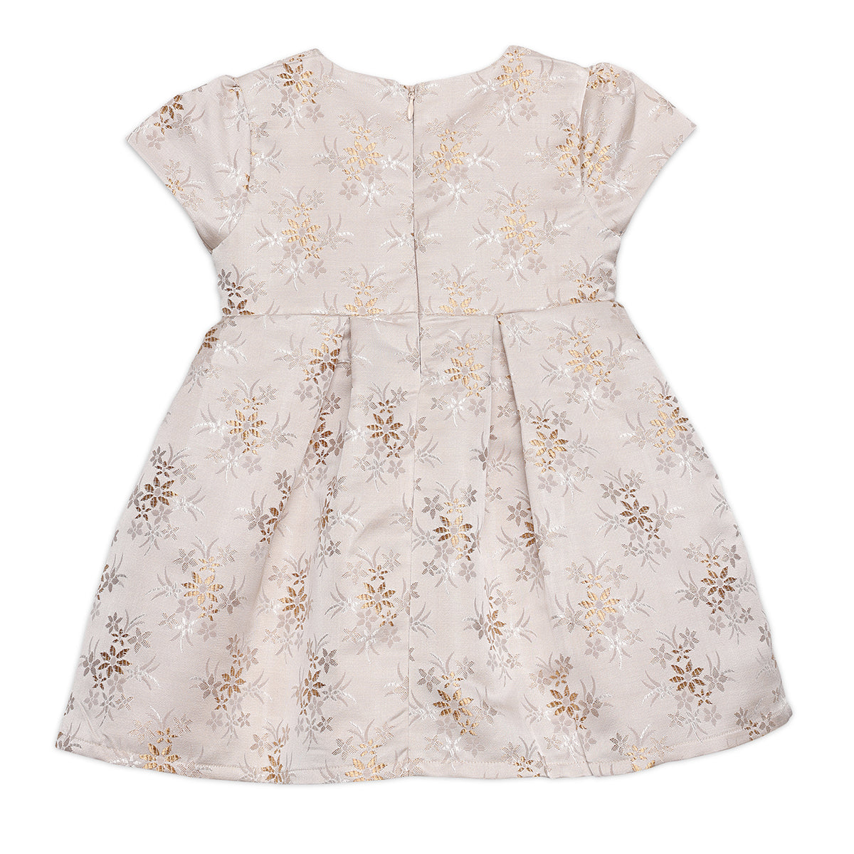 Girls Jacquard Floral Dress, Beige And Gold