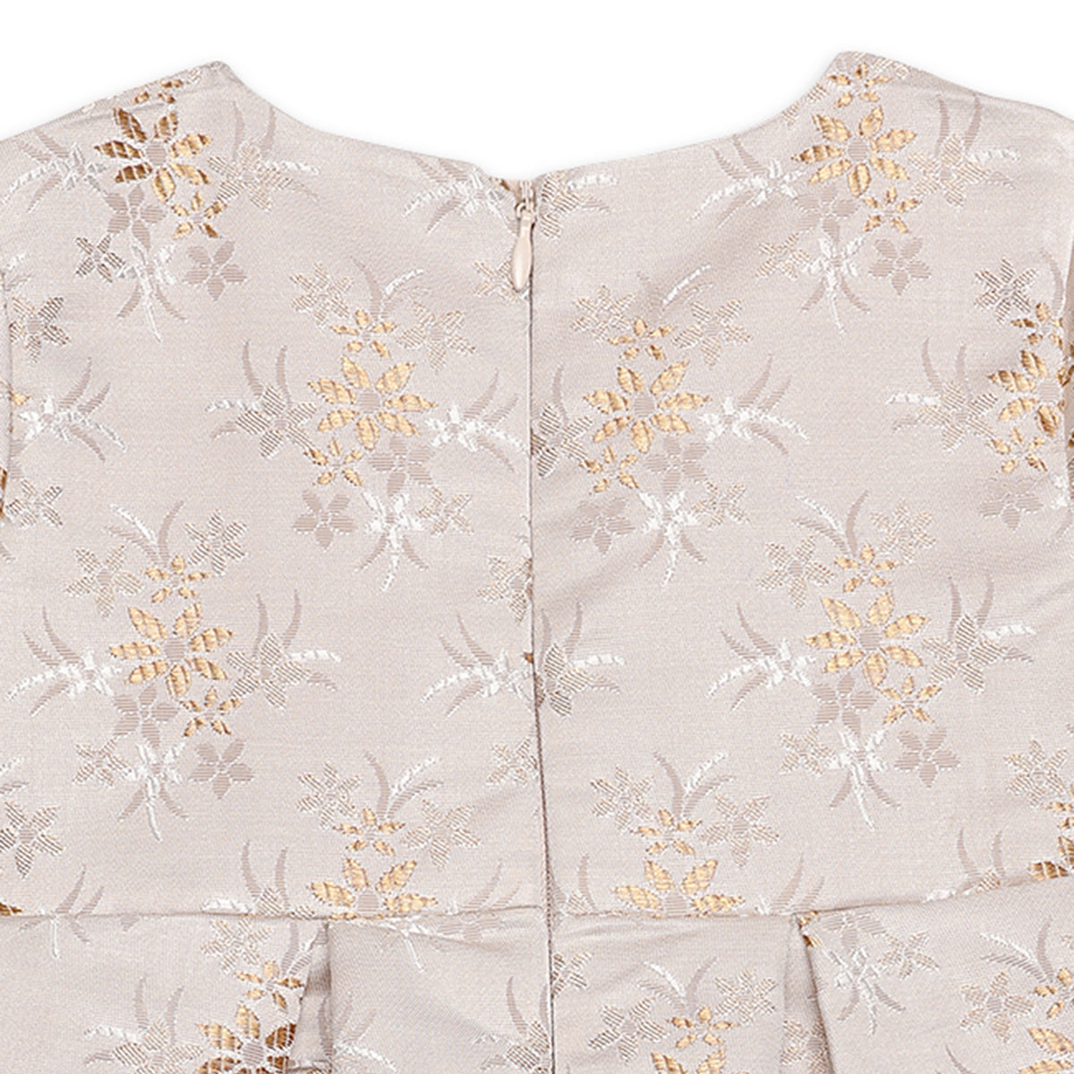 Girls Jacquard Floral Dress, Beige And Gold