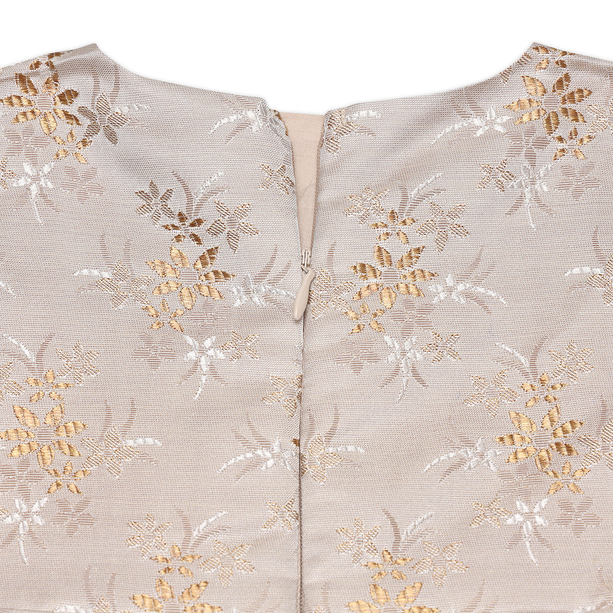 Girls Jacquard Floral Dress, Beige And Gold