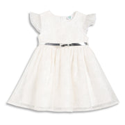 Baby Girls Floral Embroidered Party Dress with Belt, Off White