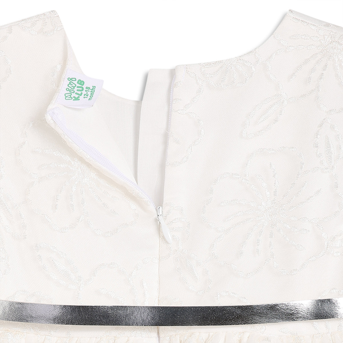 Baby Girls Floral Embroidered Party Dress with Belt, Off White