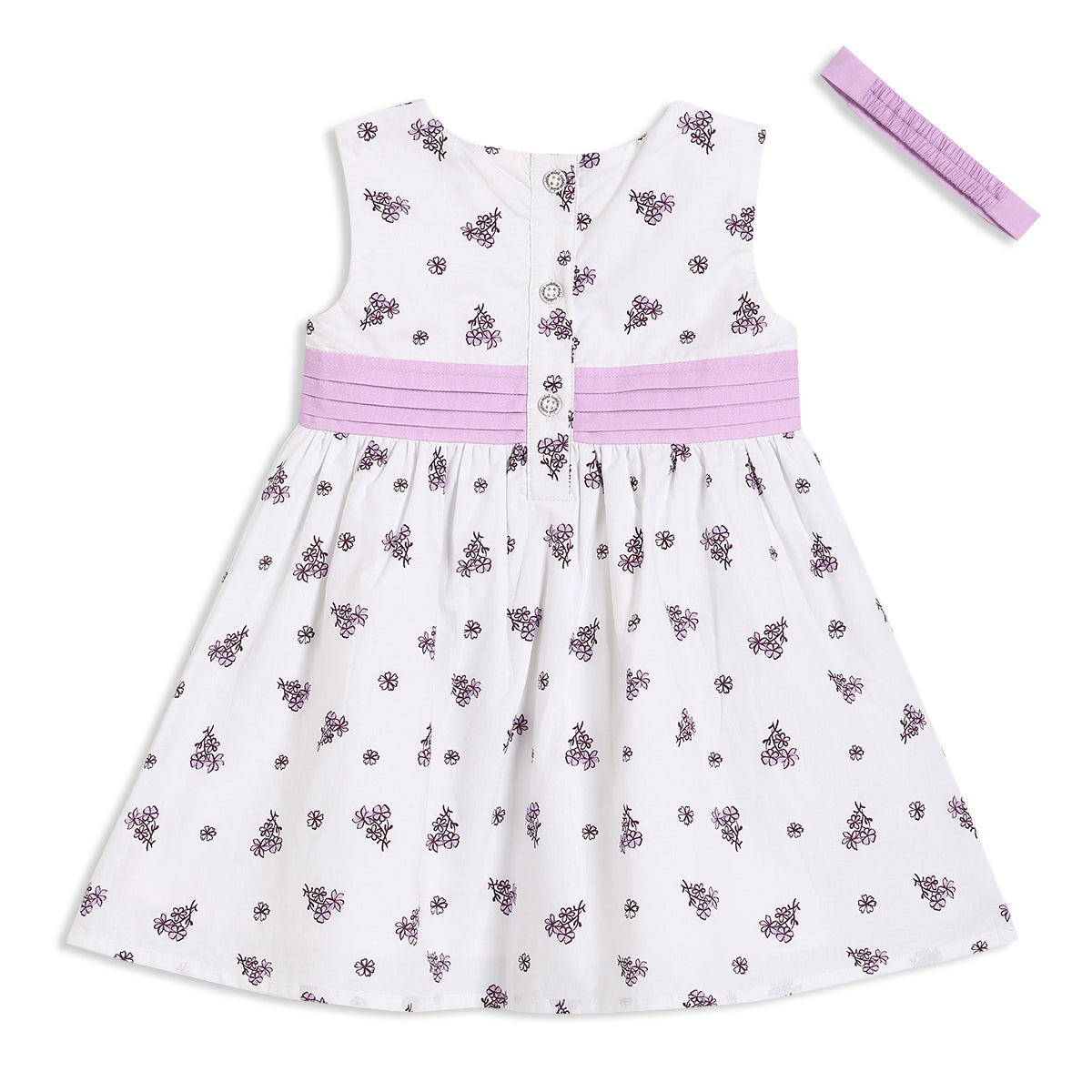 Baby Girls Floral Printed Dress with Matching Headband, White