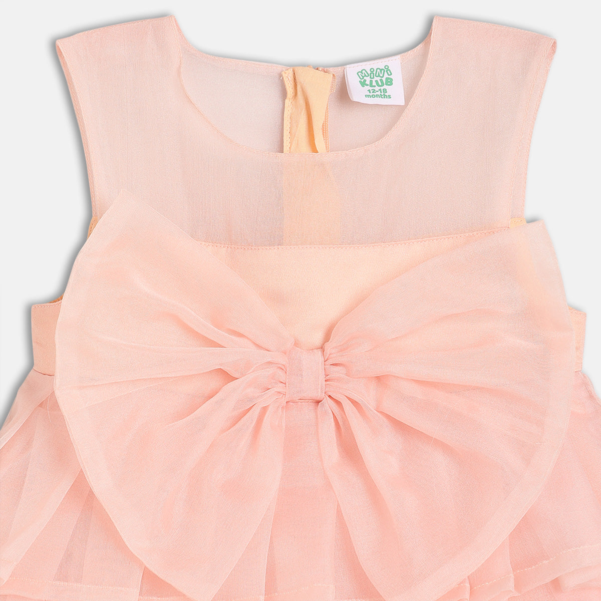 Baby Girls Layered Party Dress With Bow Detail, Peach