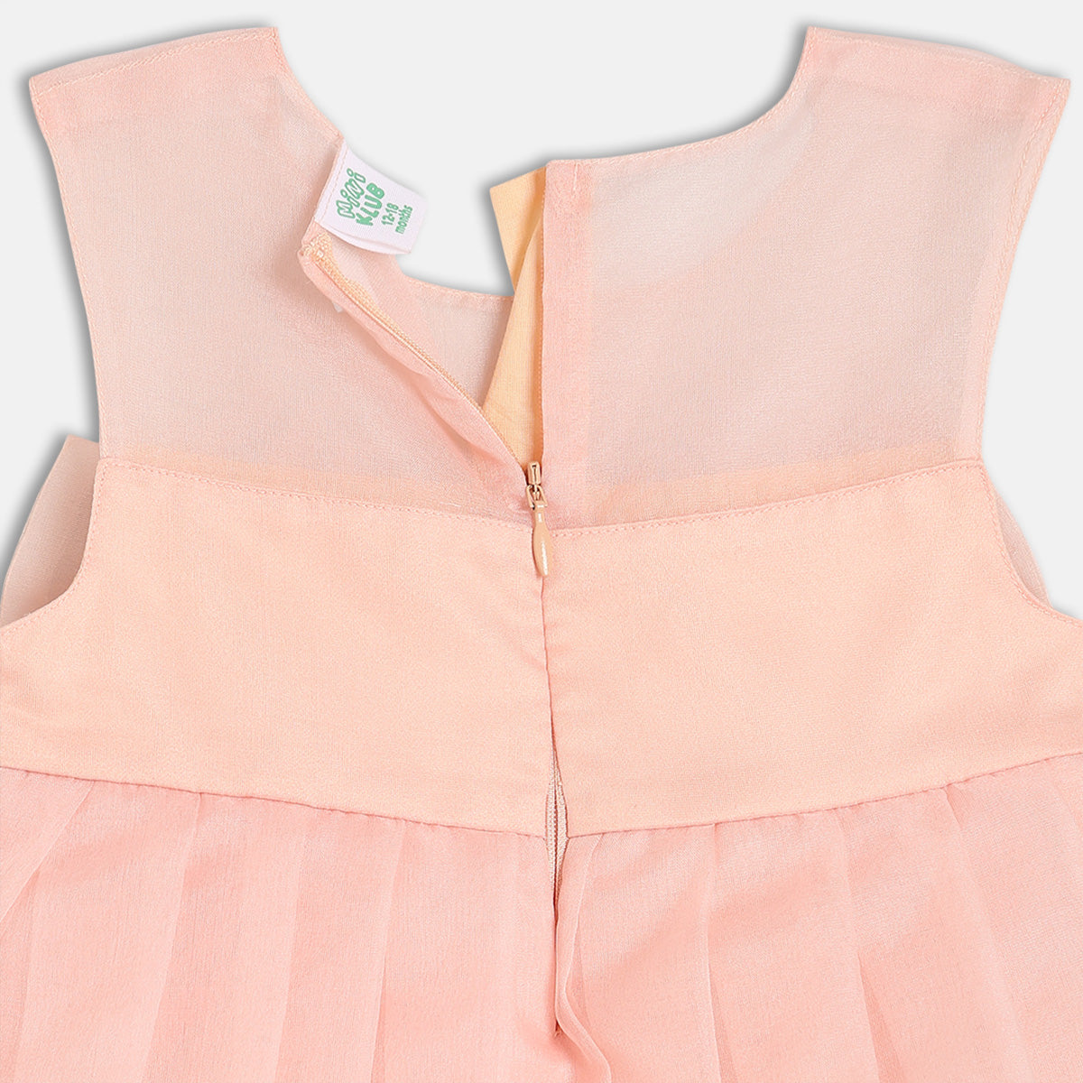 Baby Girls Layered Party Dress With Bow Detail, Peach