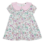 Baby Girls All-Over Floral Print Dress with Contrast Collar, White