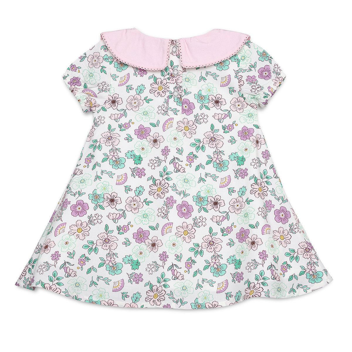 Baby Girls All-Over Floral Print Dress with Contrast Collar, White