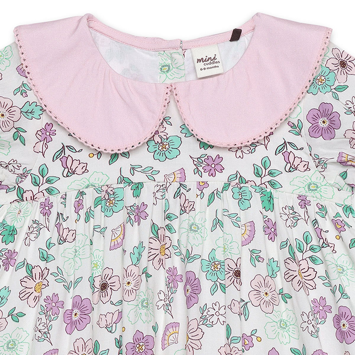 Baby Girls All-Over Floral Print Dress with Contrast Collar, White