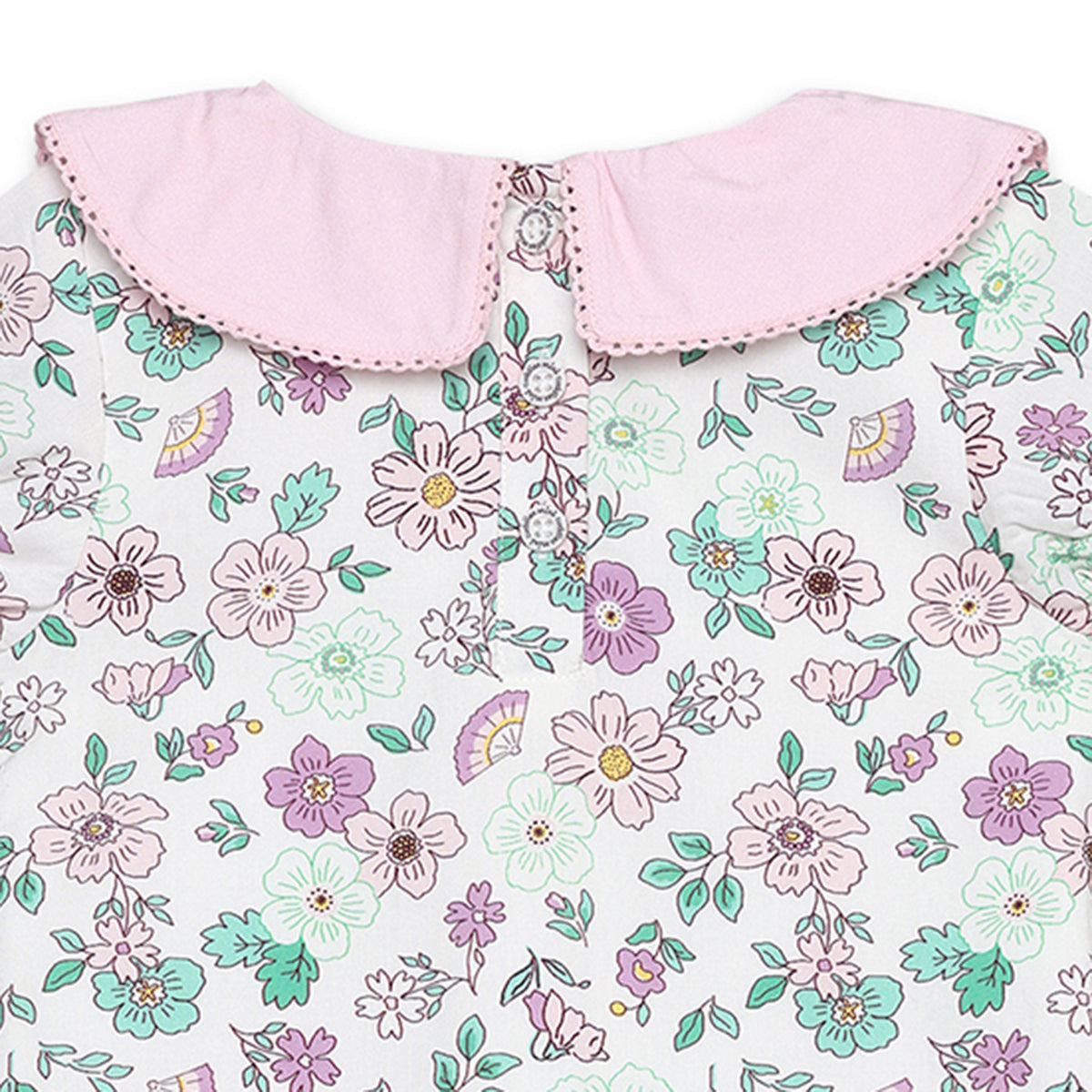 Baby Girls All-Over Floral Print Dress with Contrast Collar, White