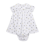 Baby Girls Floral Printed Dress with Diaper Cover, White