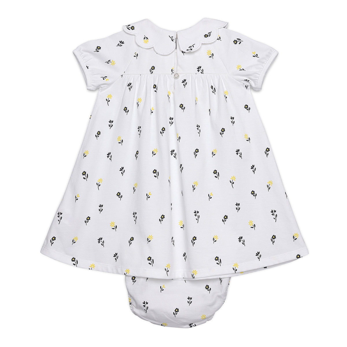 Baby Girls Floral Printed Dress with Diaper Cover, White