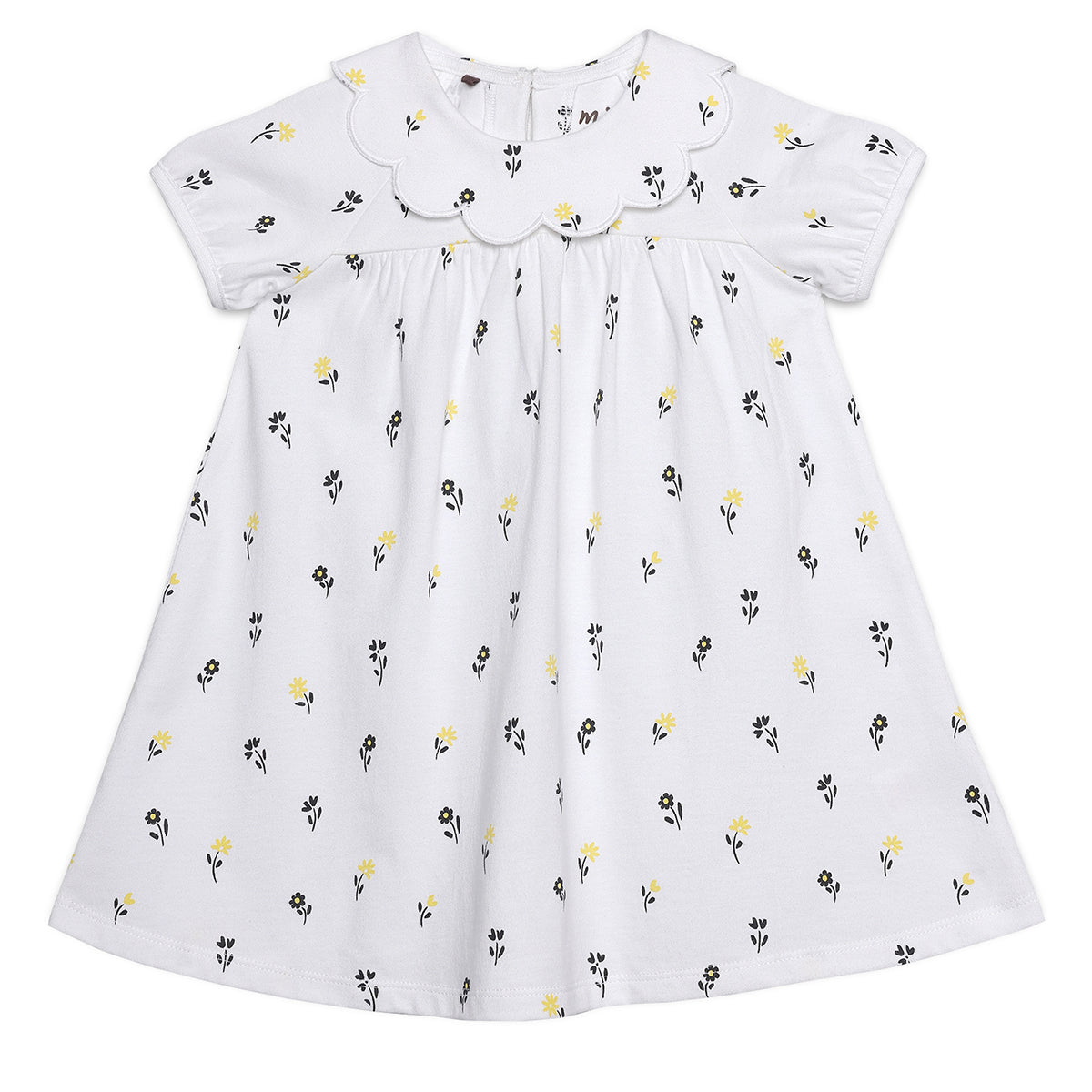 Baby Girls Floral Printed Dress with Diaper Cover, White