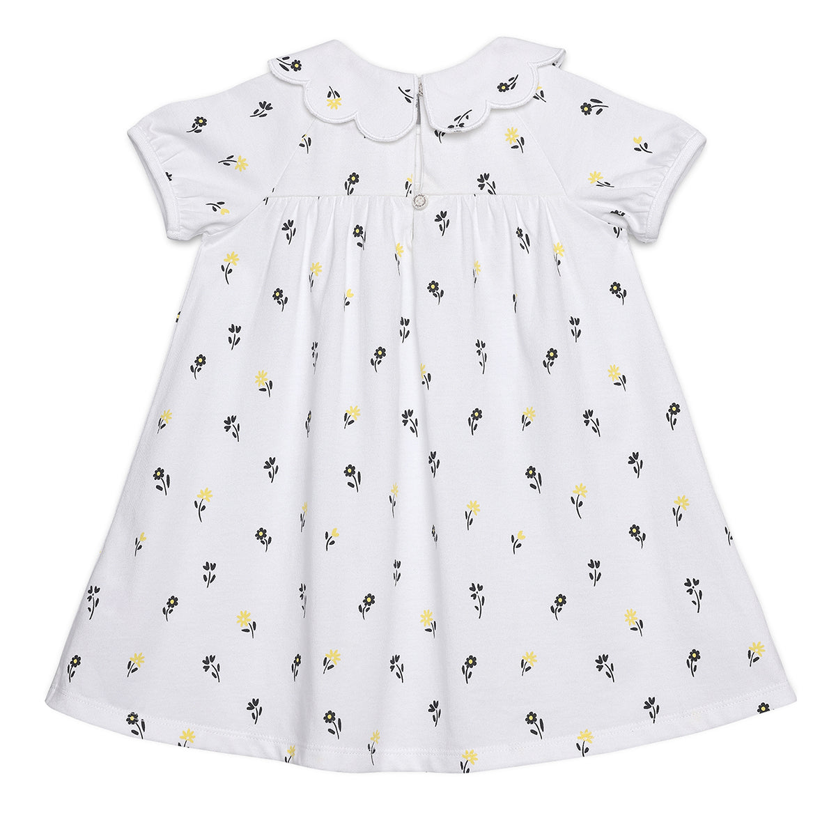 Baby Girls Floral Printed Dress with Diaper Cover, White